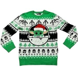 Star Wars Mandalorian Grogu Baby Yoda Ugly Christmas Sweater Men's Medium Green